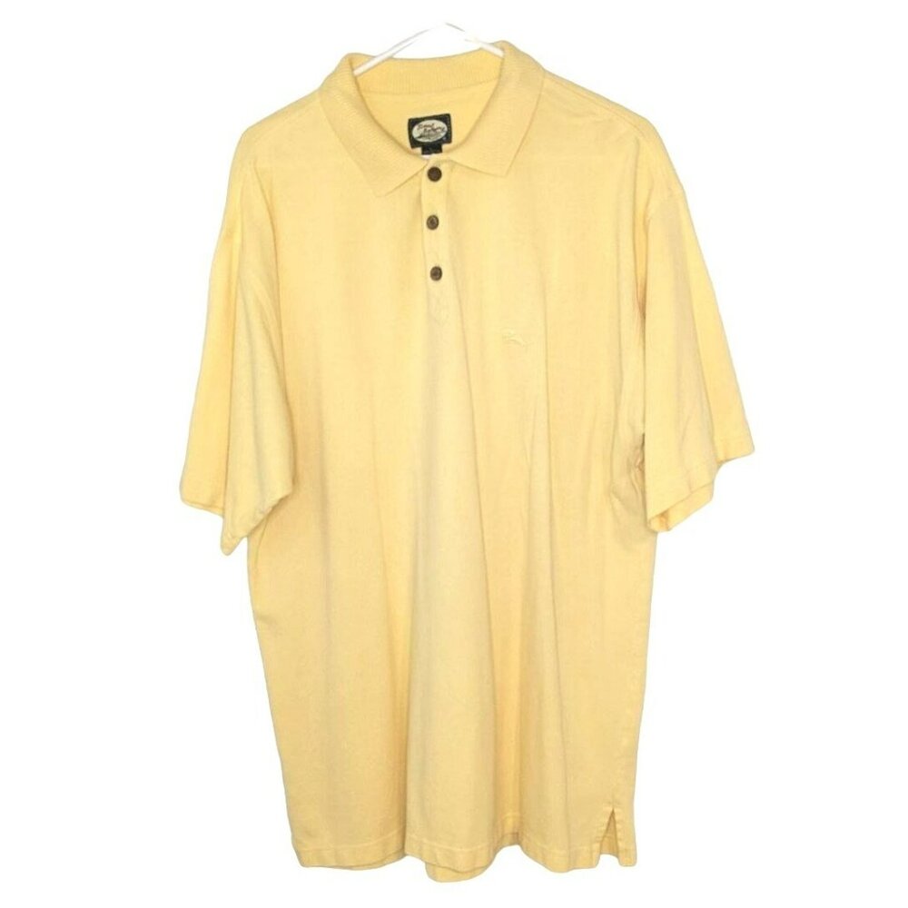 Tommy Bahama Mens Large Yellow Polo Shirt Short Sleeve Ribbed Collar Casual